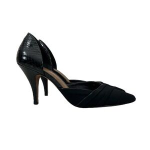 Donald J Pliner Tryna Pump Black Leather Heel‎ Textured Fabric Vamp Women 8.5M